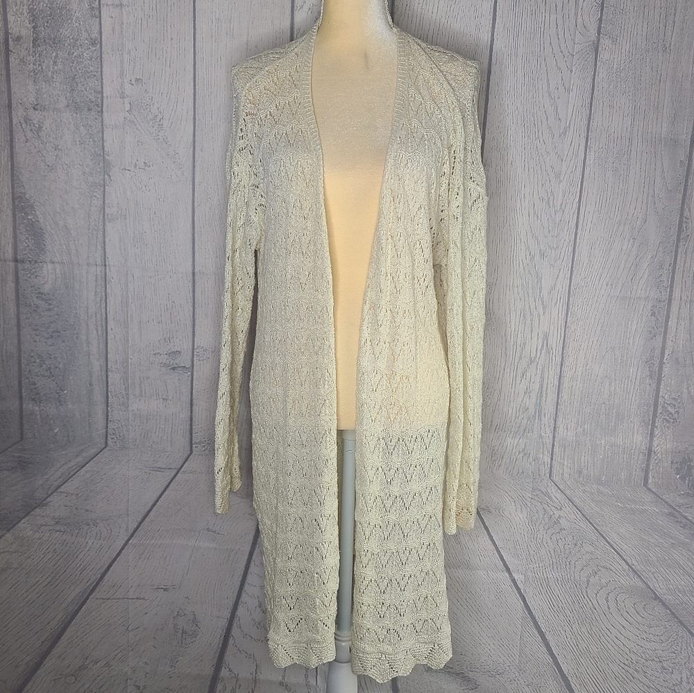 Umgee Cream Open Knit Cardigan Sweater Duster Size Small